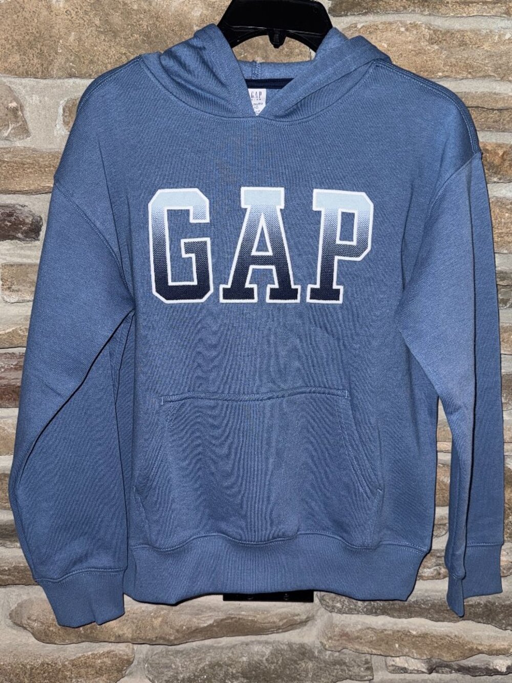 GAP Kids Everyday Red Cotton Blend Fleece Logo Hoodie Navy White Logo M